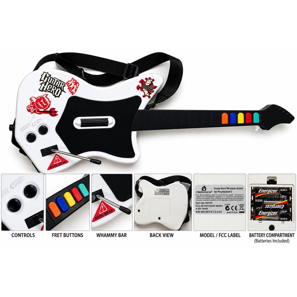 RedOctane Guitar Hero Wireless Guitar for PlayStation 2 PS2 White Black 95025